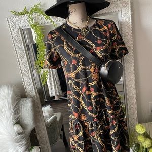 Zara Chain Print Dress Mini Black Small